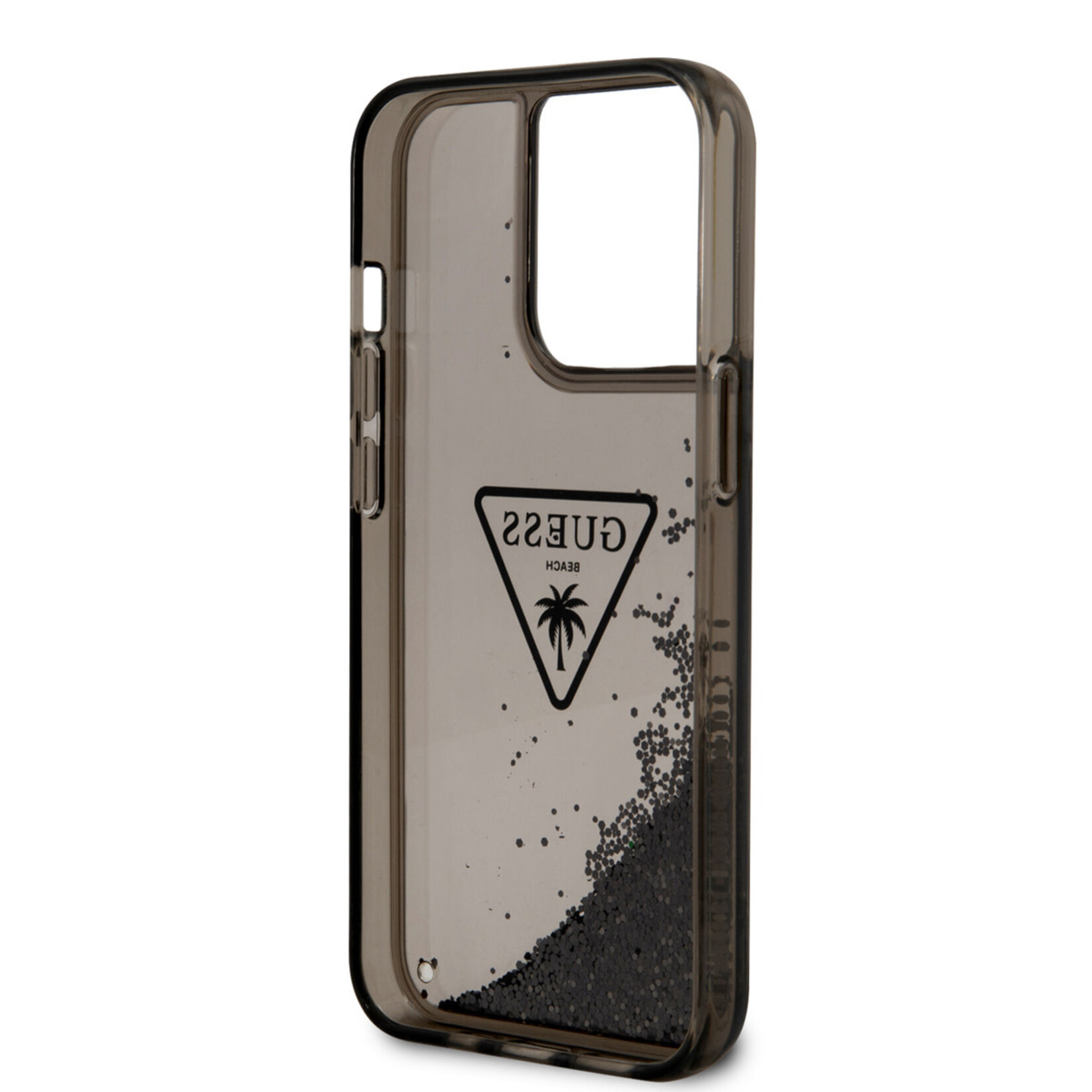 Guess Guess iPhone 14 Pro Hardcase Backcover - Liquid Glitter - Doorzichtig - Zwart