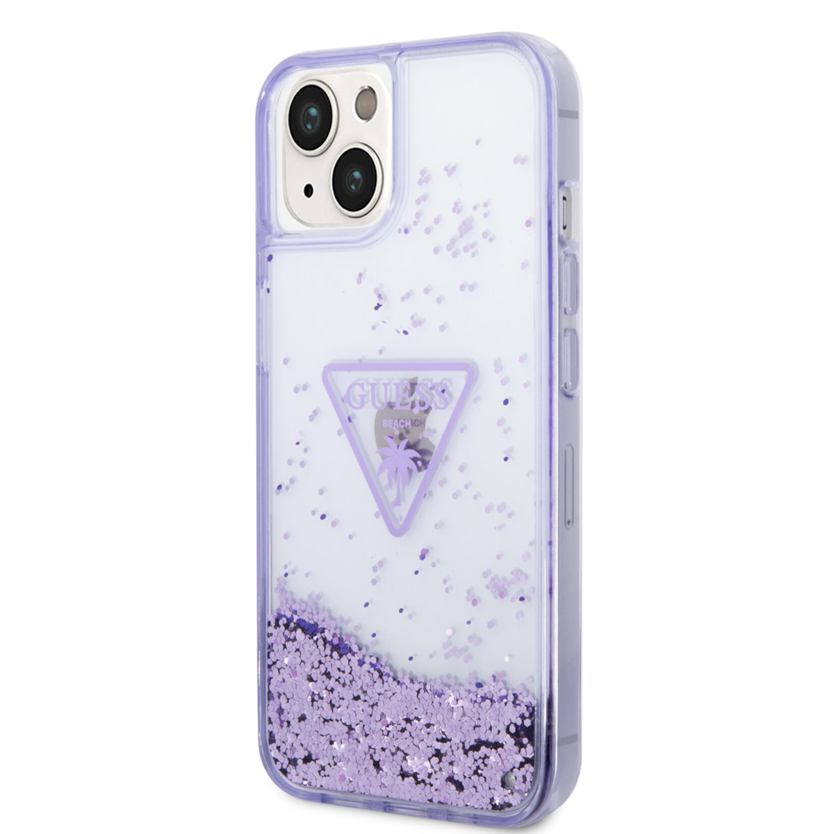 Guess Guess iPhone 14 Hardcase Backcover - Liquid Glitter - Doorzichtig - Paars