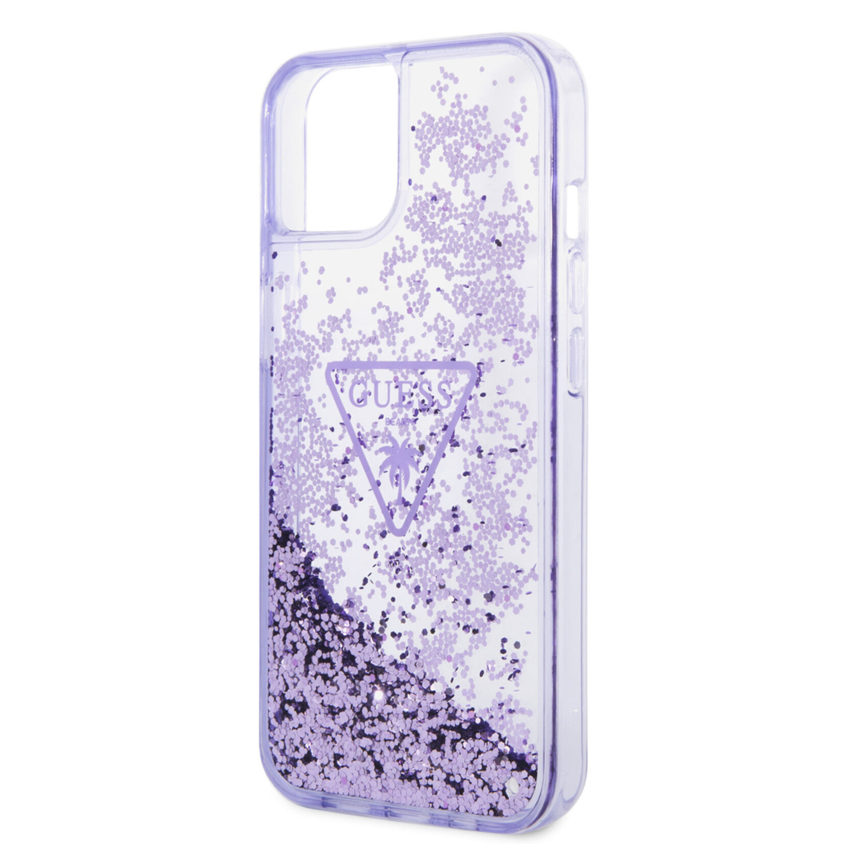 Guess Guess iPhone 14 Hardcase Backcover - Liquid Glitter - Doorzichtig - Paars