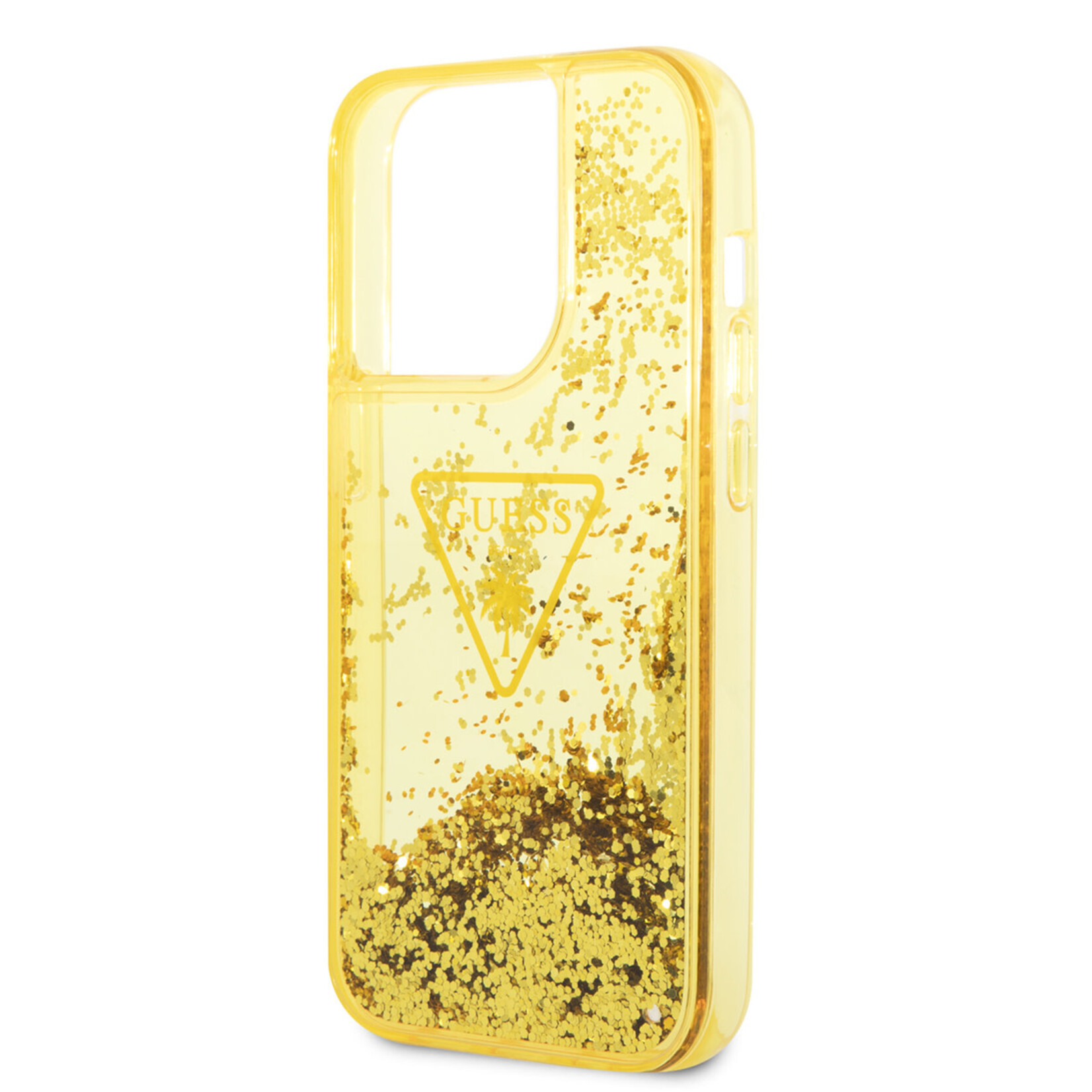 Guess Guess iPhone 14 Pro Gouden TPU Back Cover Hoesje met Bescherming - Perfecte Pasvorm & Comfortabel Gevoel.