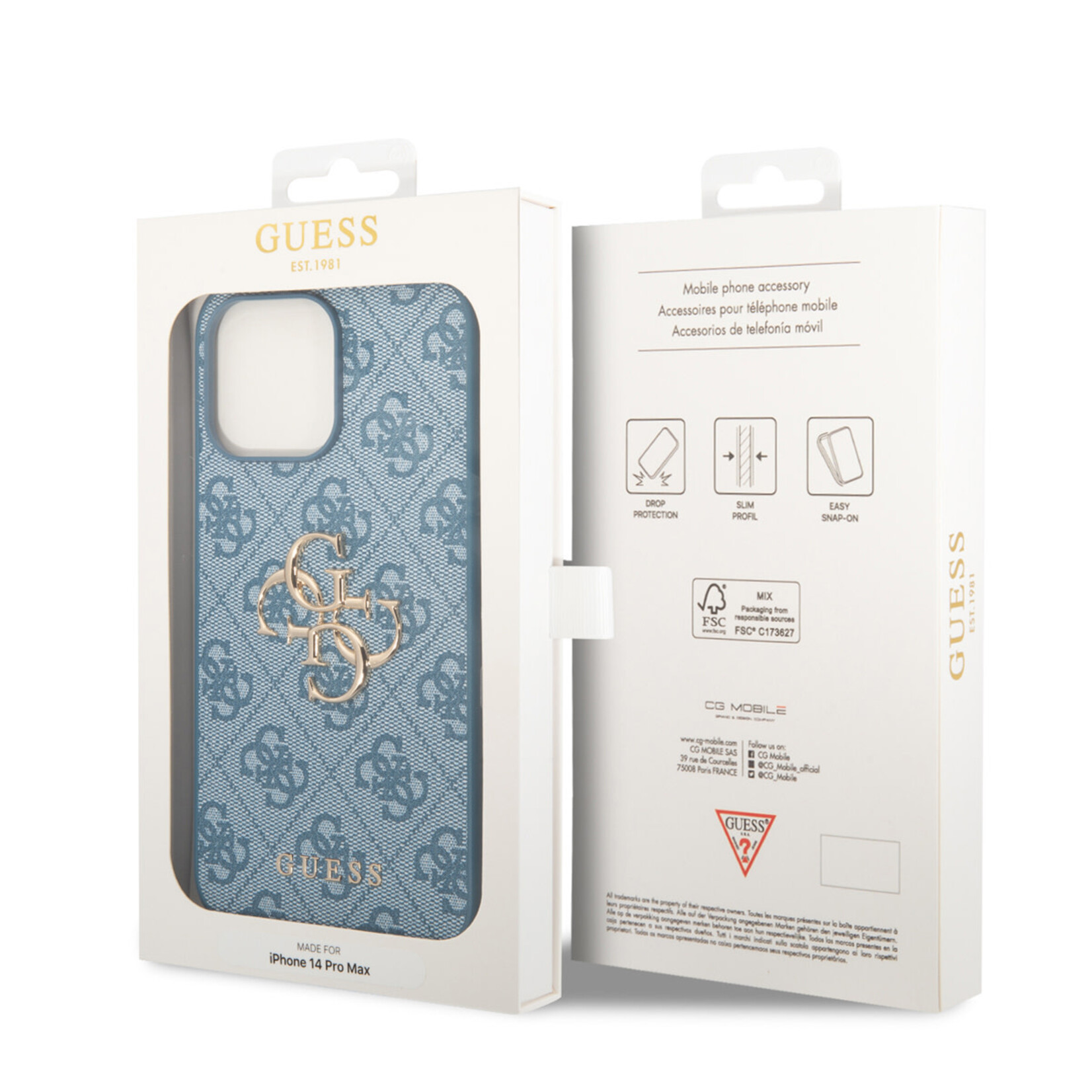 Guess Guess iPhone 14 Pro Max Hardcase Backcover - 4G - Big Metal Logo - Blauw