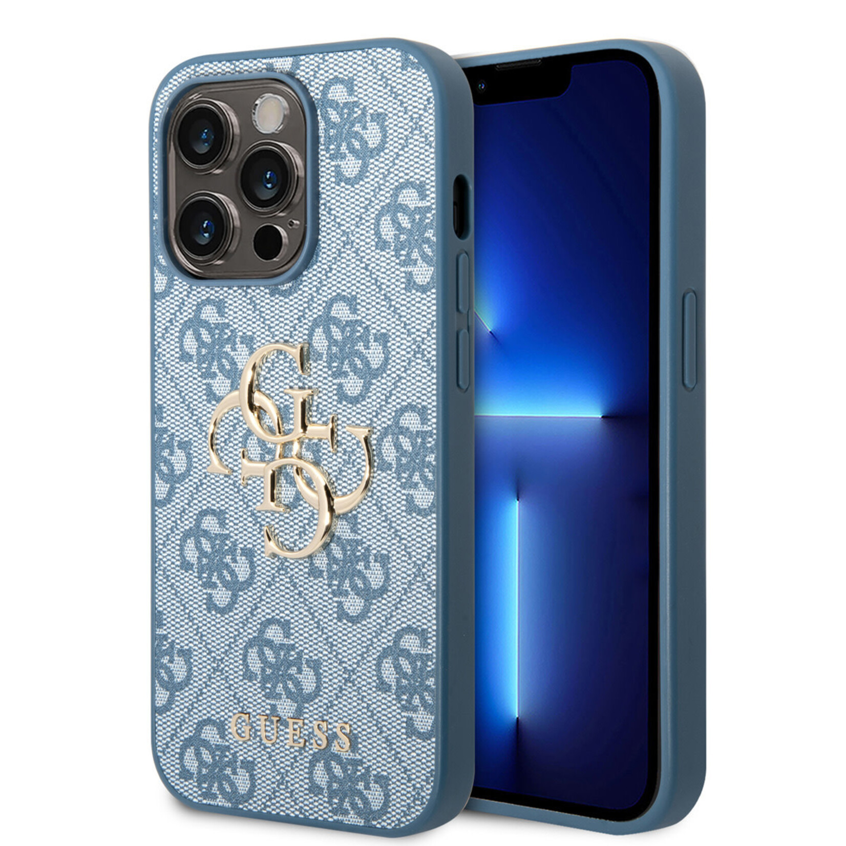 Guess Guess iPhone 14 Pro Hardcase Backcover - 4G - Big Metal Logo - Blauw