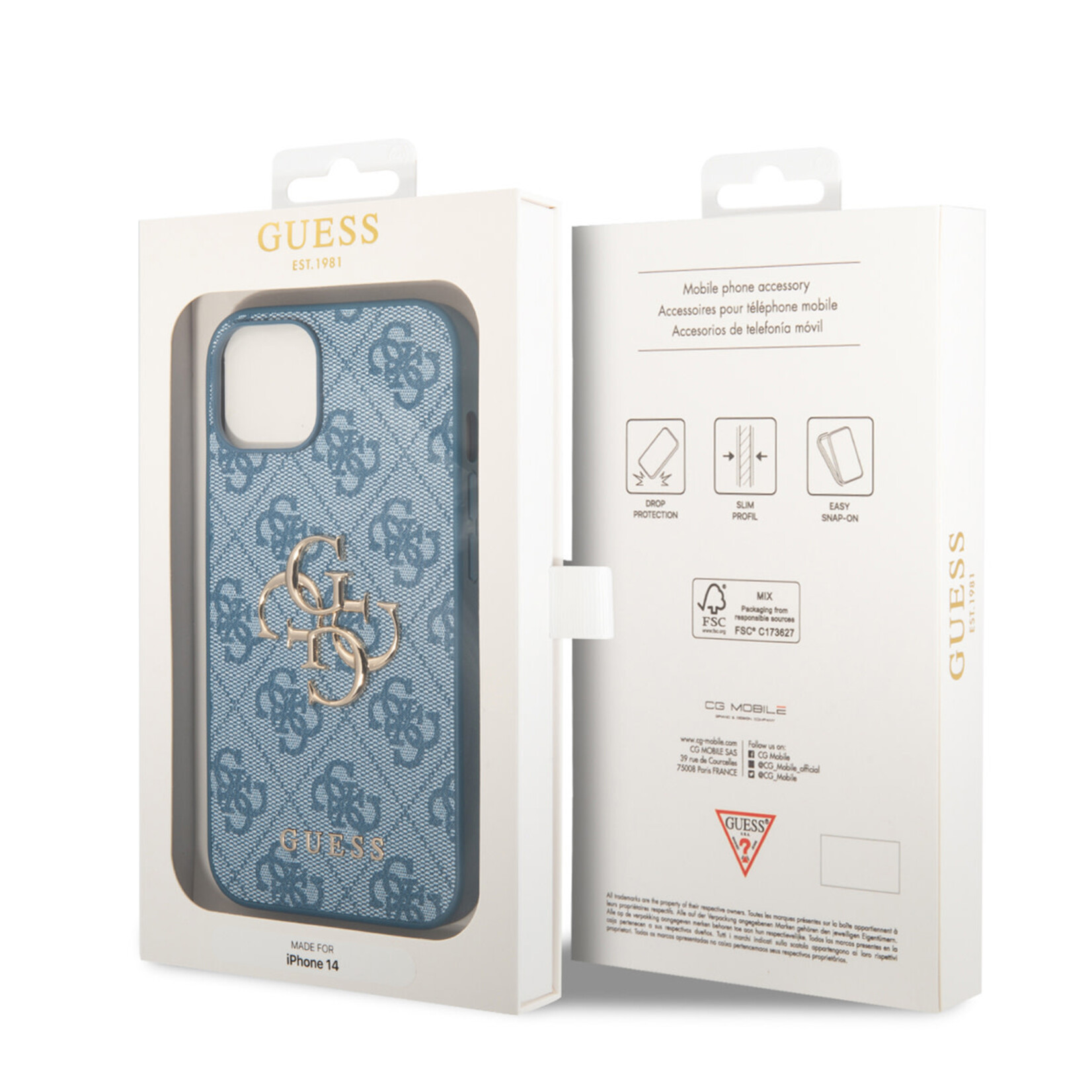 Guess Guess iPhone 14 Hardcase Backcover - 4G - Big Metal Logo - Blauw
