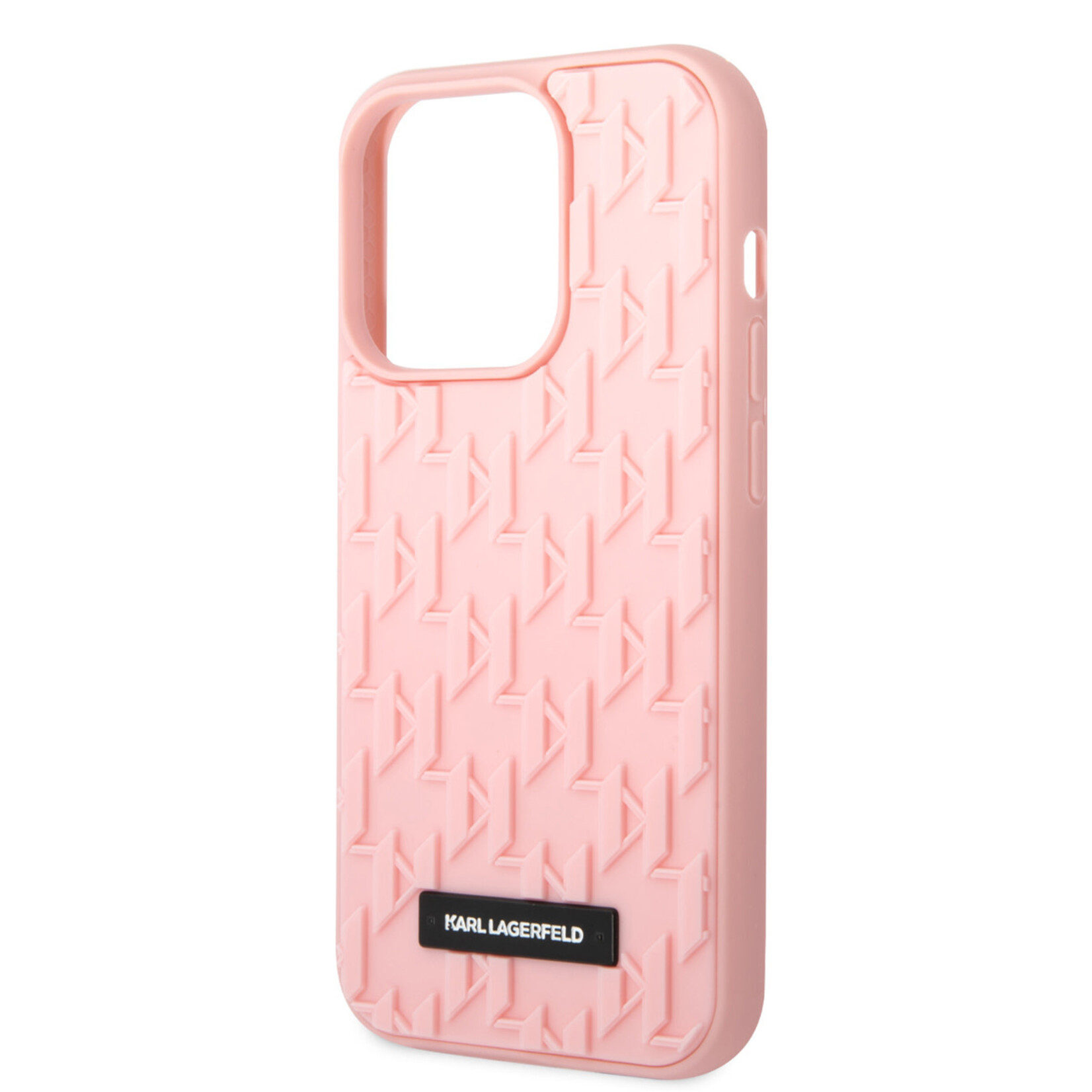 Karl Lagerfeld Karl Lagerfeld iPhone 14 Pro Max Hardcase Backcover - Saffiano Leather - Metal Logo - Roze