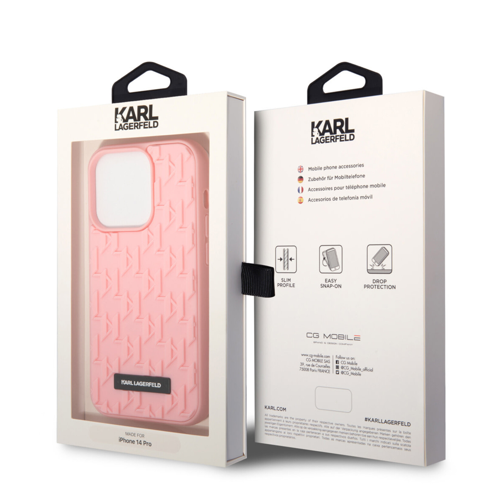 Karl Lagerfeld Karl Lagerfeld iPhone 14 Pro Hardcase Backcover - Saffiano Leather - Metal Logo - Roze