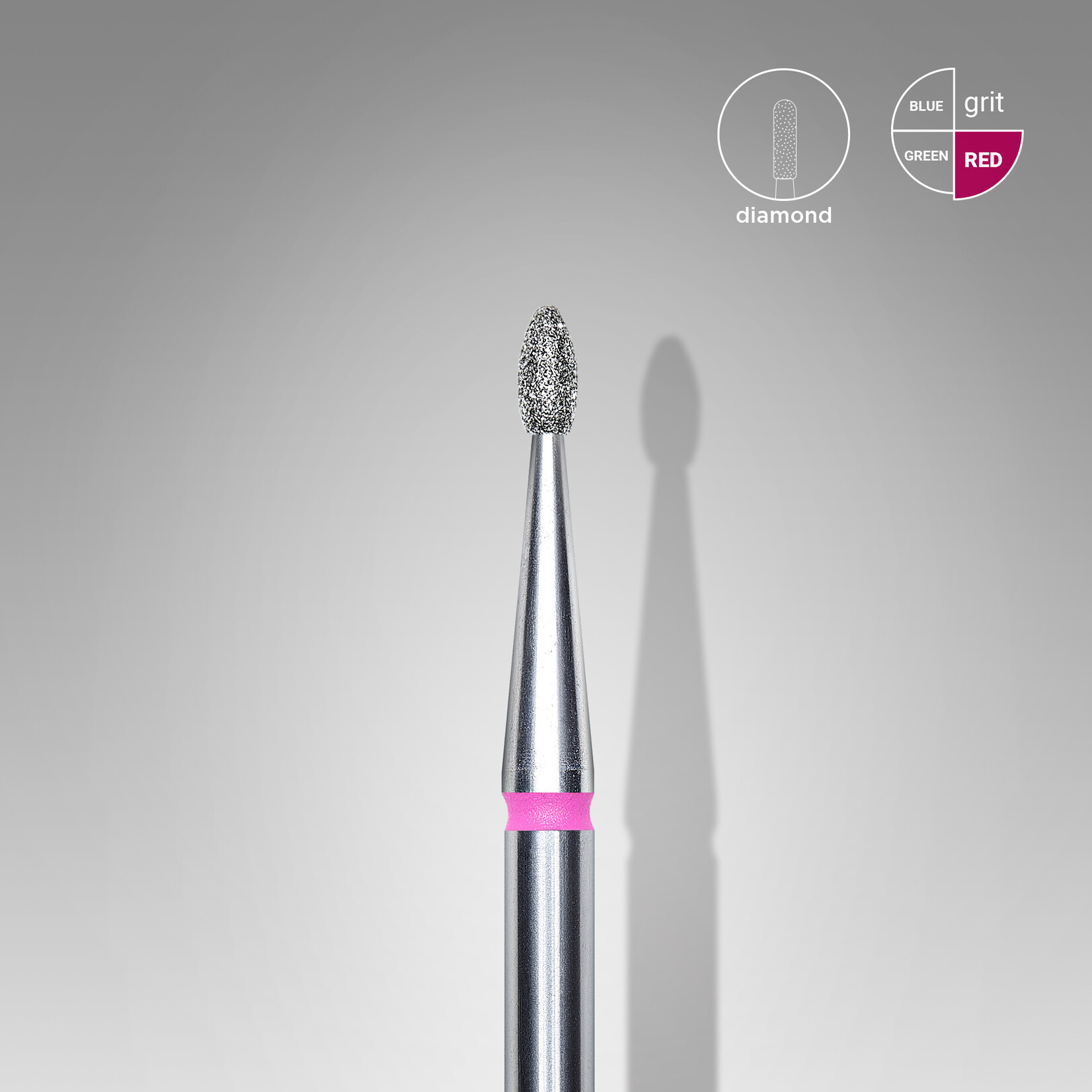 Knop diamant (roze/rood) 6P  016’3,4 (D 1,6 mm, L 3,4 mm)