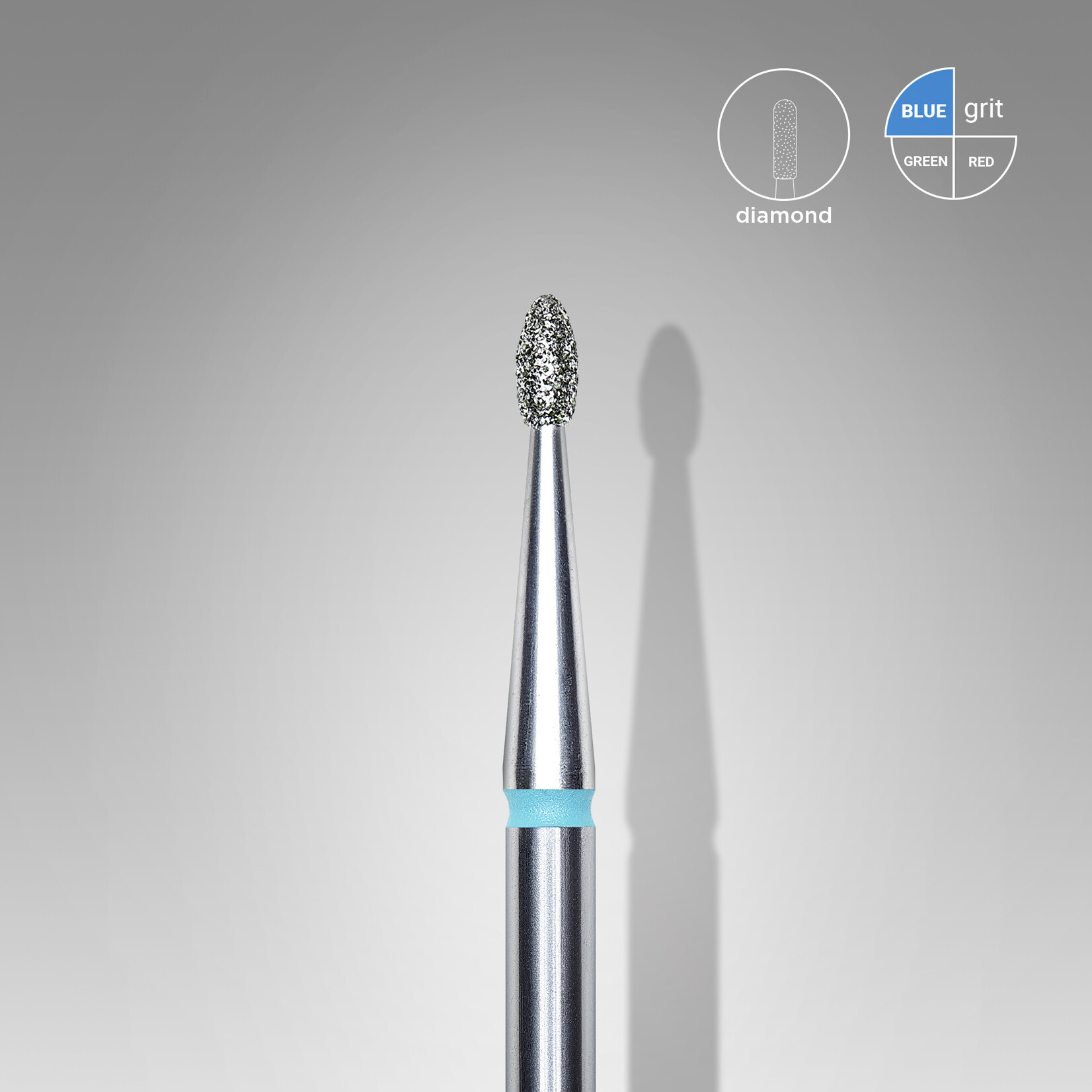 Knop diamant (blauw) 6B  016’3,4 (D 1,6 mm, L 3,4 mm)