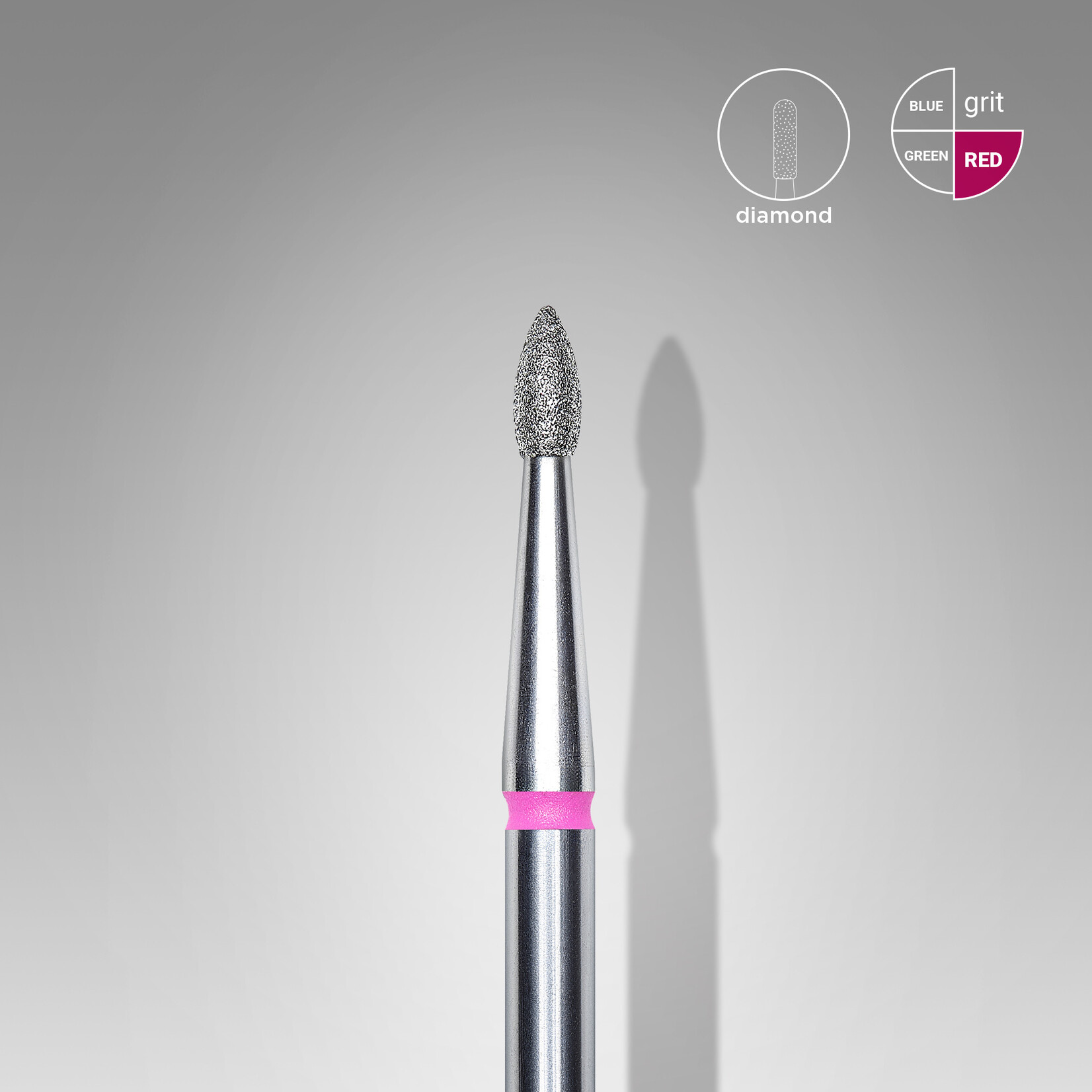 Knop diamant (roze/rood) 61P  018’4 (D 1,8 mm, L 4 mm)