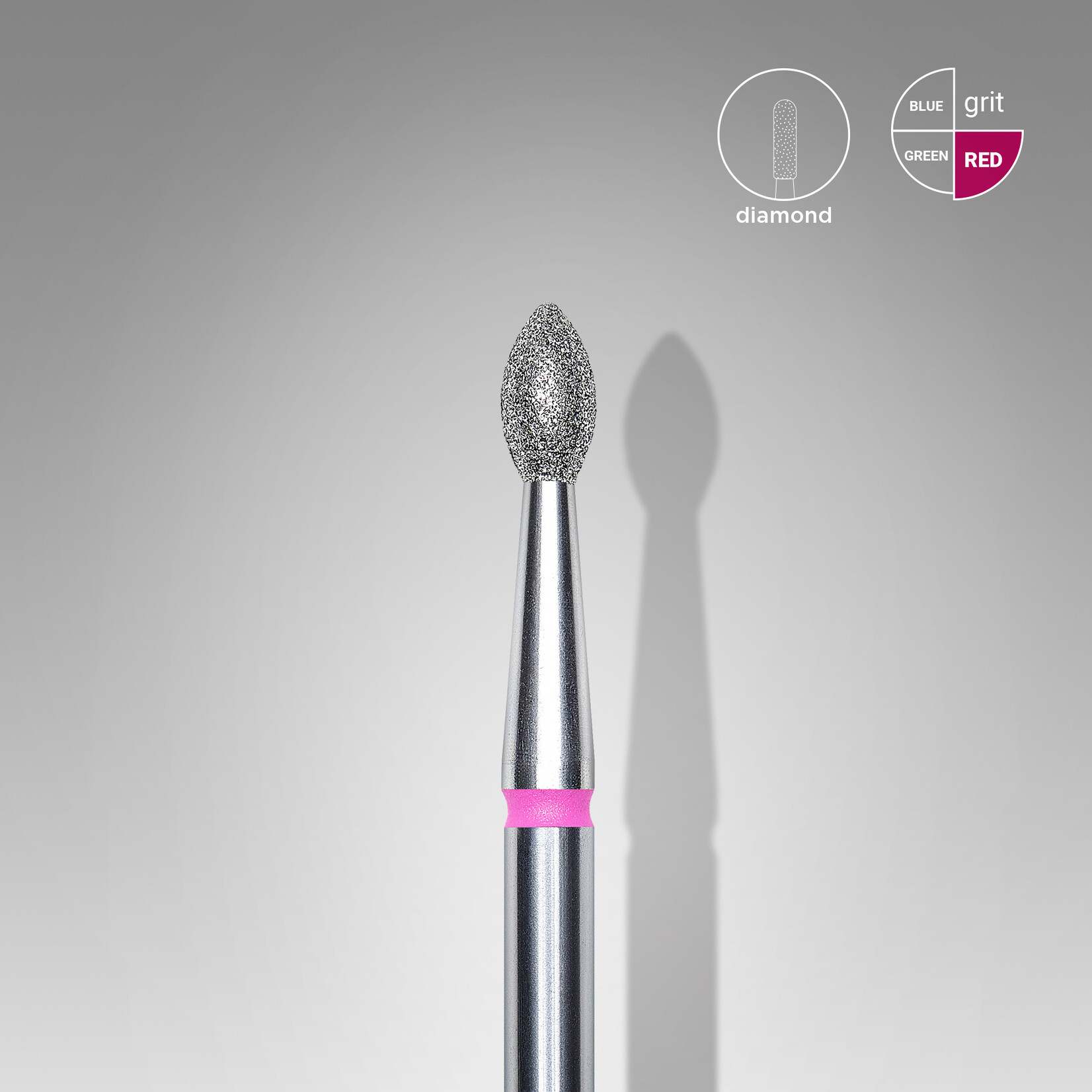 Knop diamant (roze/rood) 61P  025’4,5 (D 2,5 mm, L 4,5 mm)