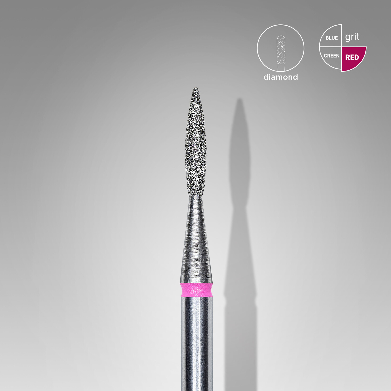 Flamme pointue diamant (rose/rouge) 41P  016’8 (D 1,6 mm, L 8 mm)