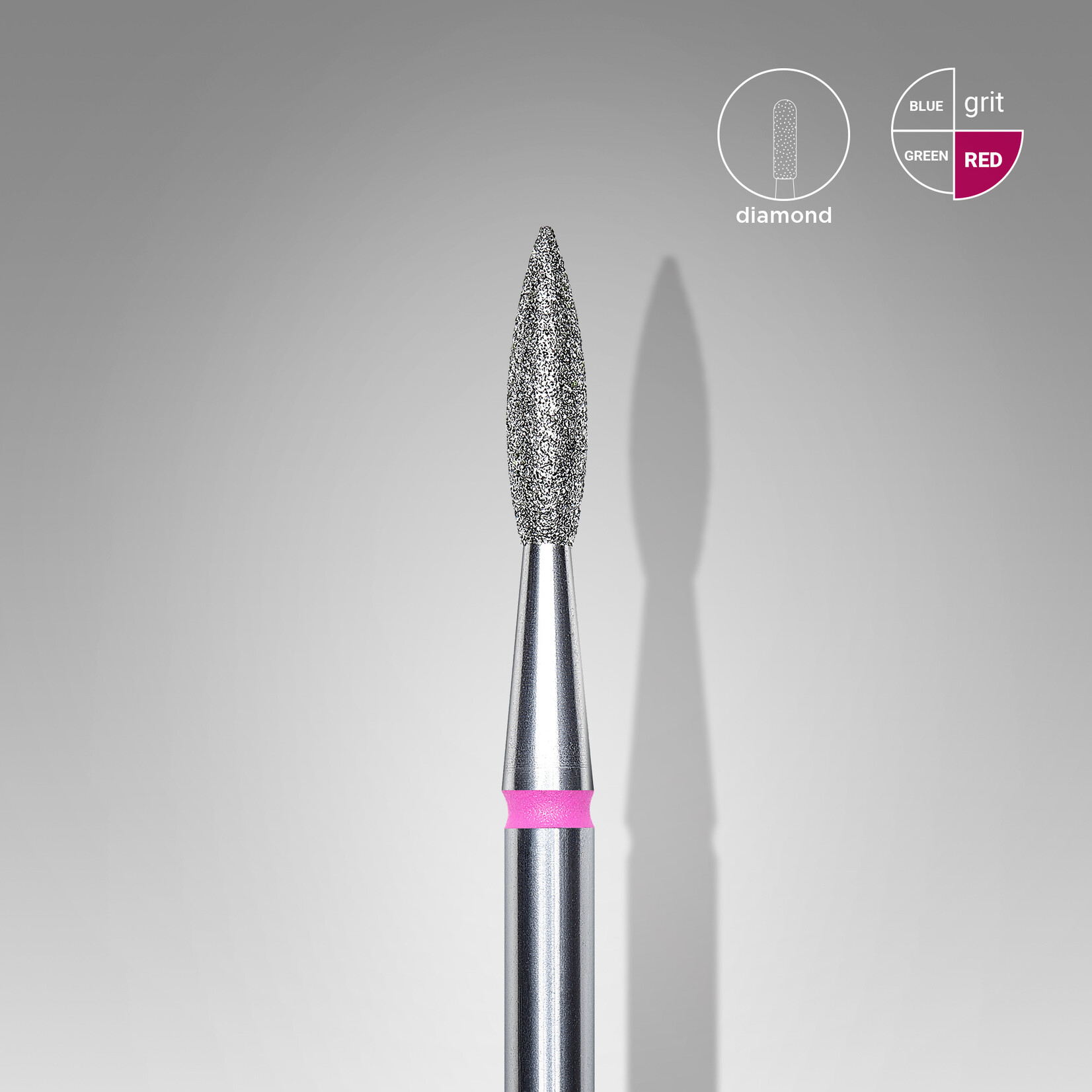 Flamme pointue diamant (rose/rouge) 41P  021’8 (D 2,1 mm, L 8 mm)