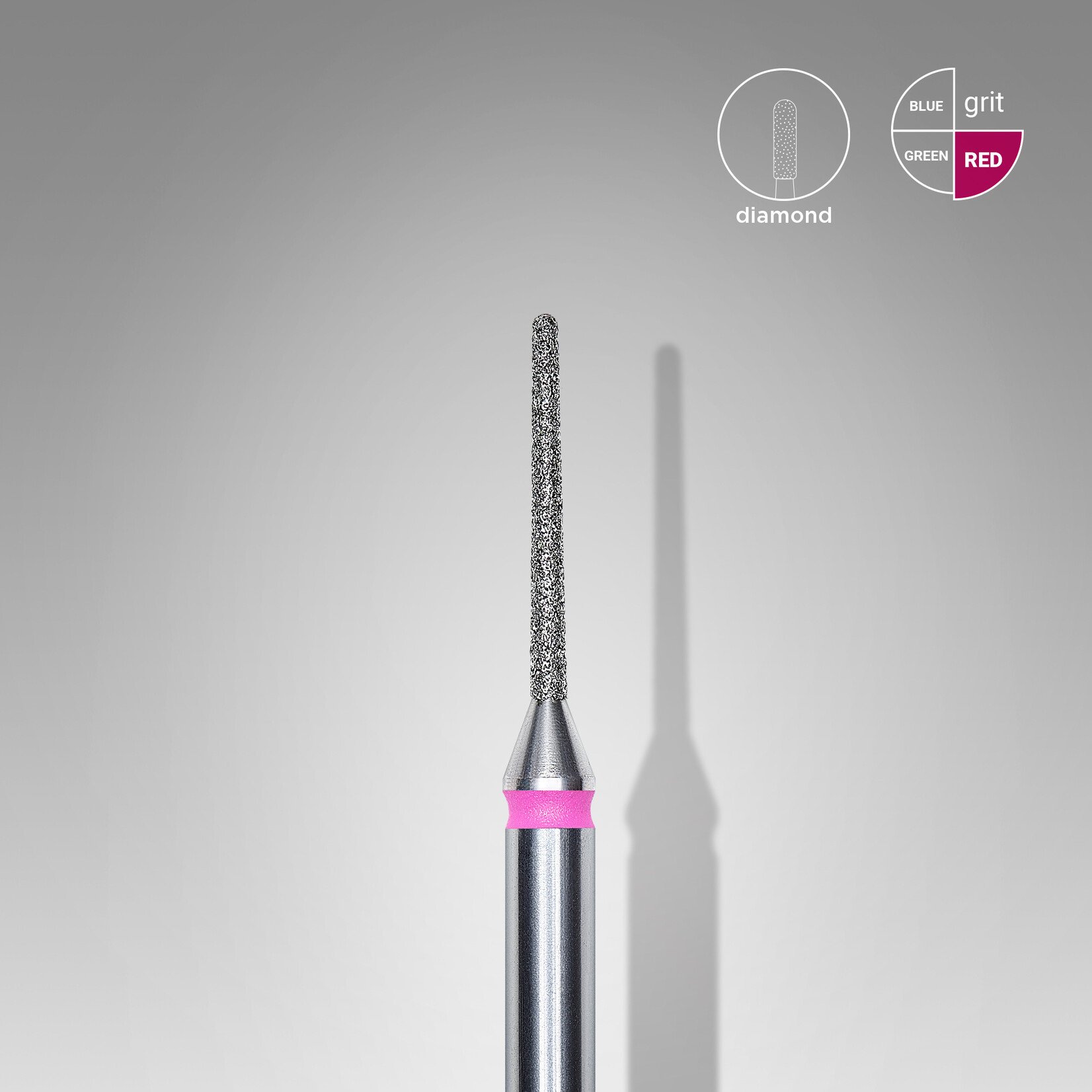 Naald diamant (roze/rood) 1P  010’10 (D 1 mm, L 10 mm)