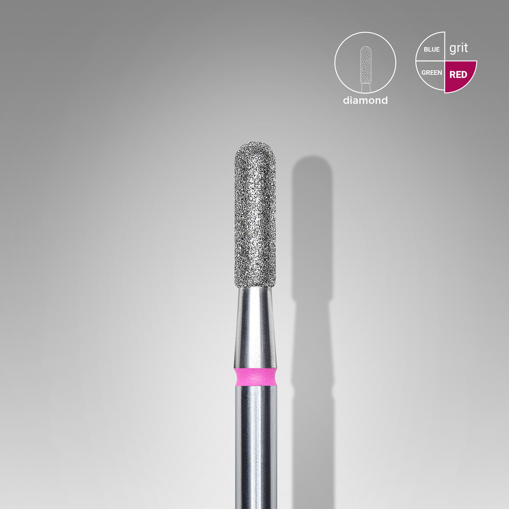 Cilinder rond diamant (roze/rood) 3P  023’8 (D 2,3 mm, L 8 mm)