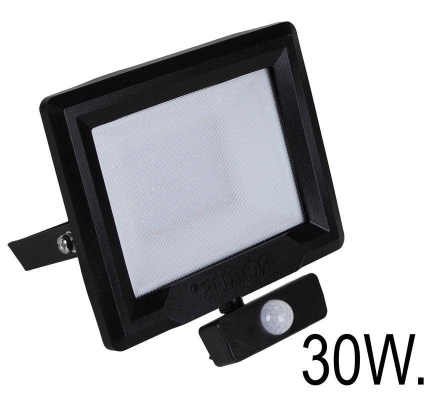 Sensor. gevel. zwart. led 30w. 3k. Floodl.  incl bew.sensor