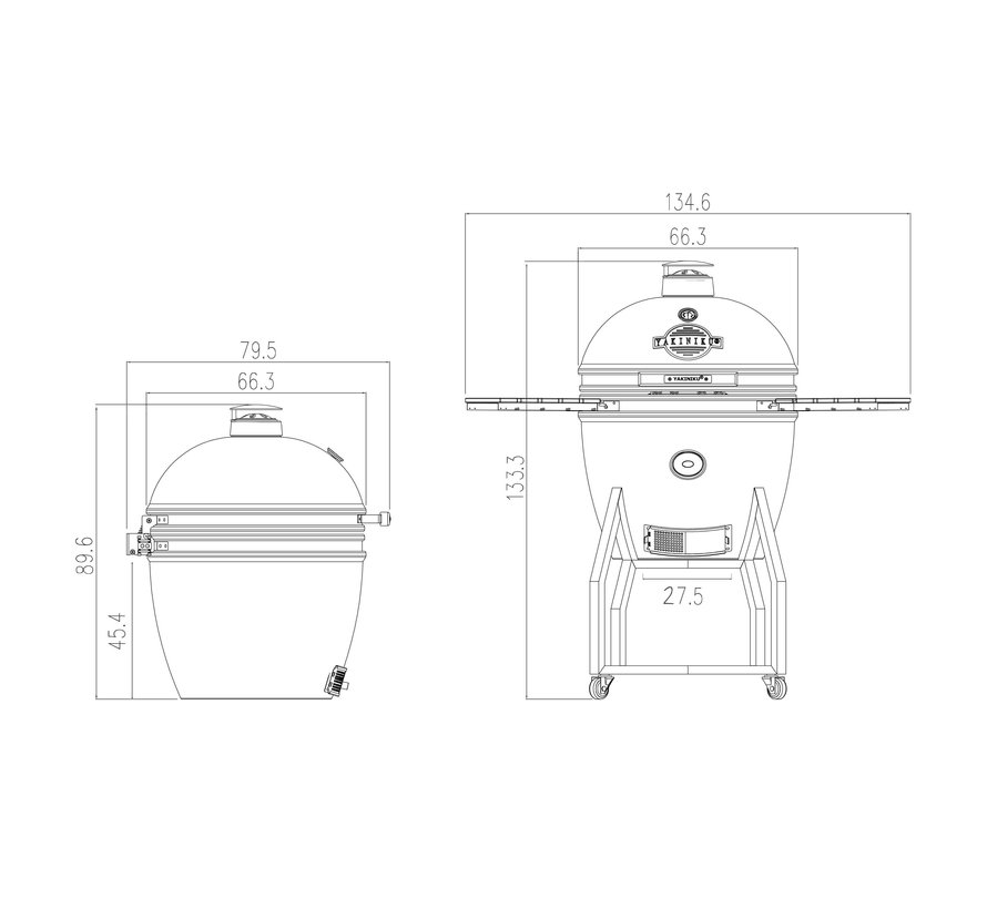 Yakiniku BBQ Kamado 22" XL Pro Set met Onderstel en Zijtafels