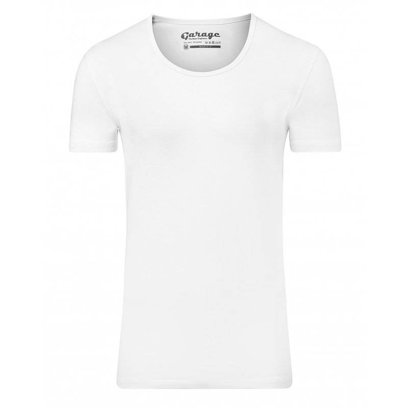Garage T-shirt 1-pack Body Fit Diepe Ronde Hals Wit (0205N)
