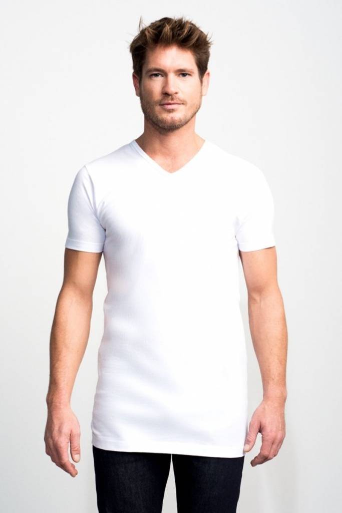 Slater Basic Fit pack T-shirt V-hals Wit Extra Long   XXL Slater