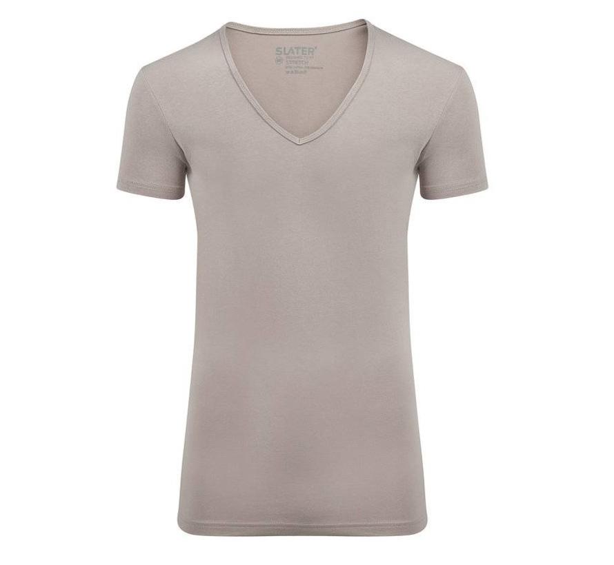 Stretch 2pack T-shirt Diepe V-hals Khaki Taupe (6740)