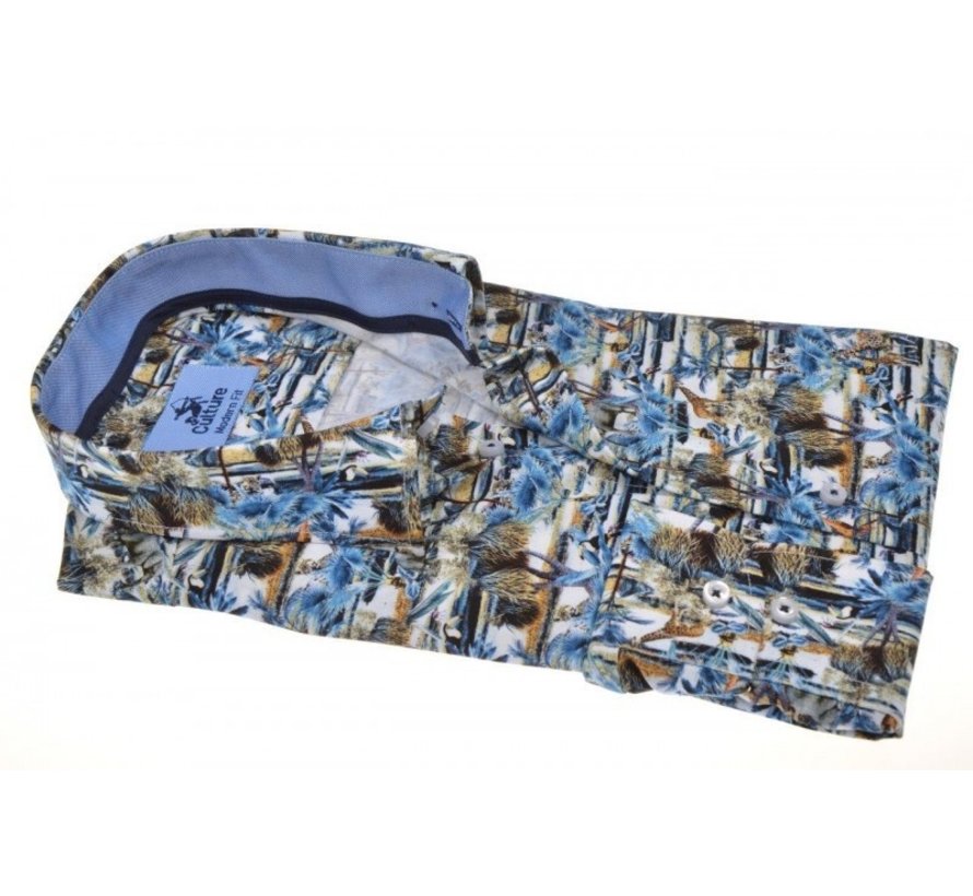 Overhemd Modern Fit Print Blauw/Groen (214936 - 64)