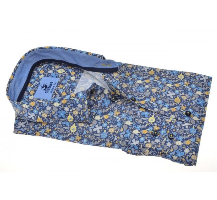 Overhemd Modern Fit Print Bloemen Blauw (214944 - 36)