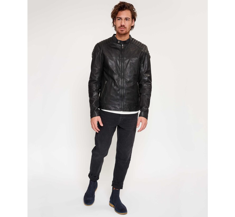 Leren Biker Jacket Zwart (100002001 Biker919)