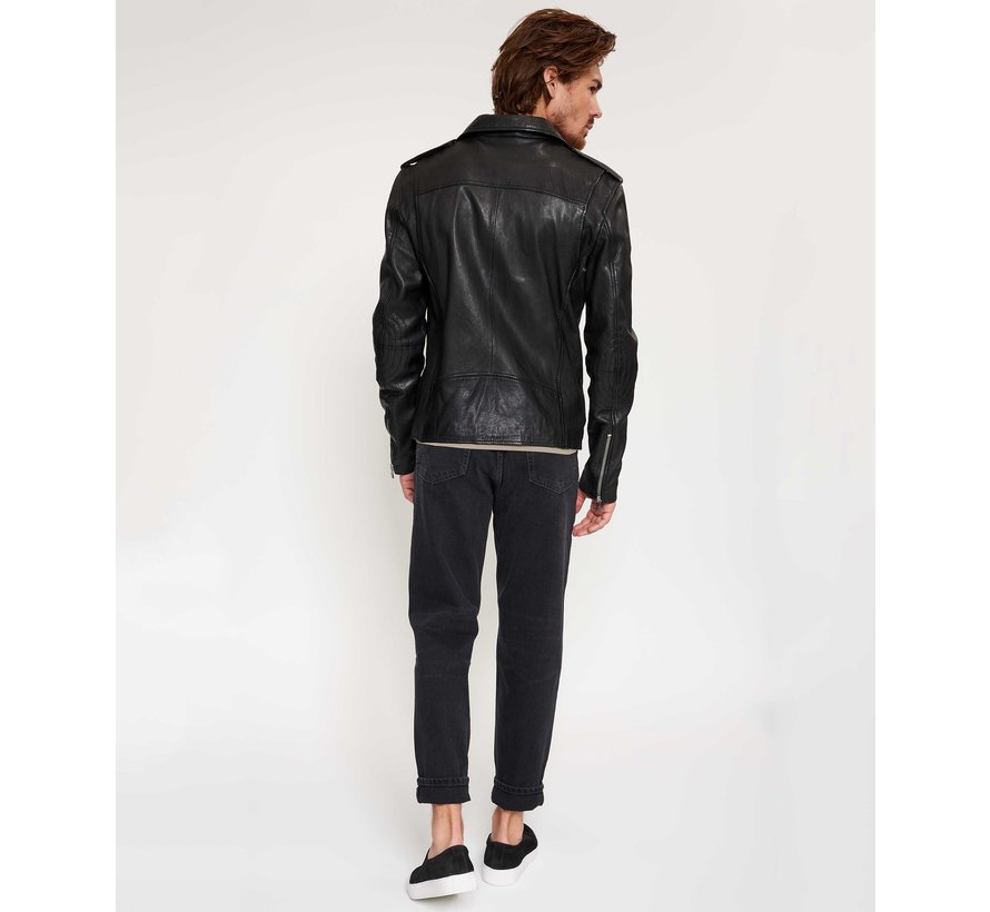 Leren Biker Jacket Jet Black (100002011 Biker602)