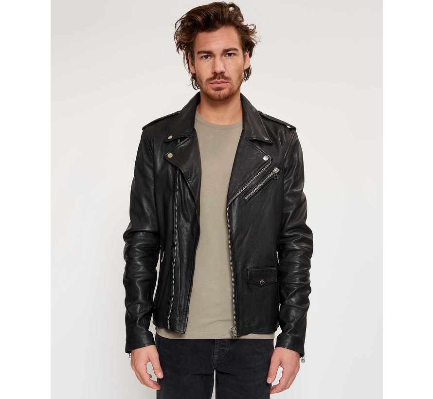 Leren Biker Jacket Jet Black (100002011 Biker602)