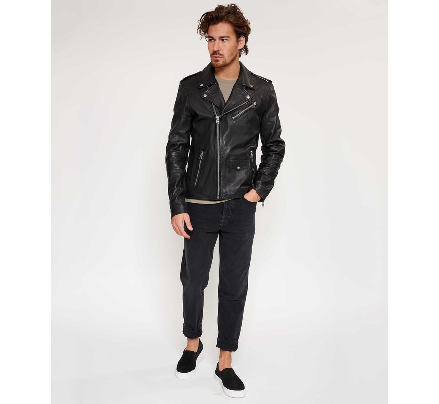 Leren Biker Jacket Jet Black (100002011 Biker602)