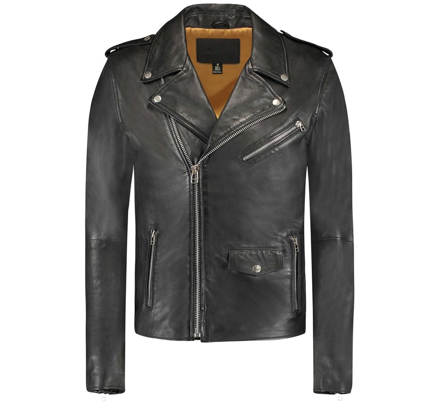 Leren Biker Jacket Jet Black (100002011 Biker602)