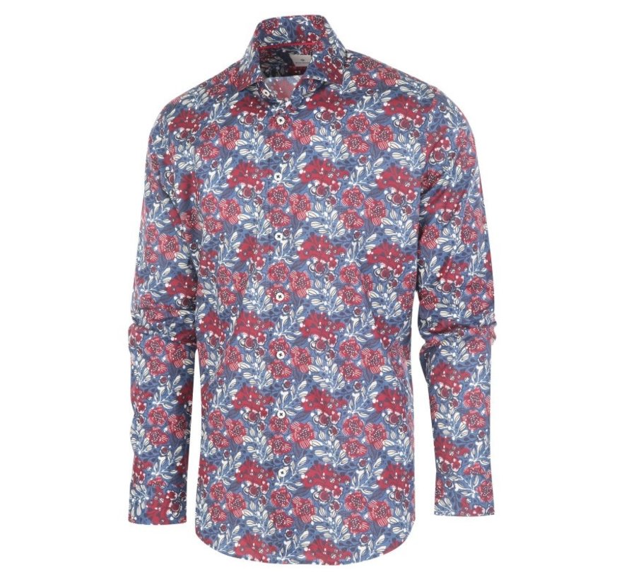 Overhemd Print Bloemen Blauw/Rood (1272.92)