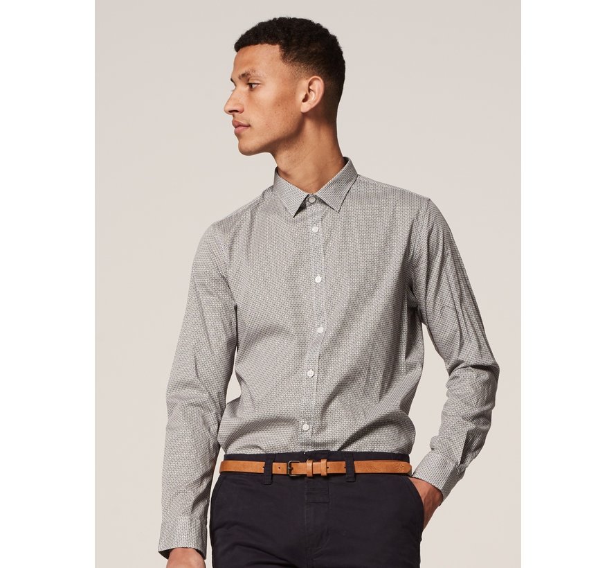 Overhemd Regular Collar Circle Flower Lt Stretch Poplin White (303272 - 100)