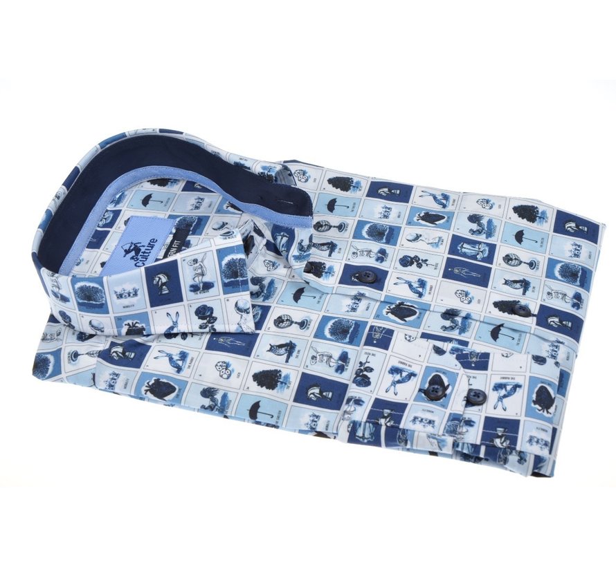 Overhemd Modern Fit Print Blauw/Wit (513959 - 36)