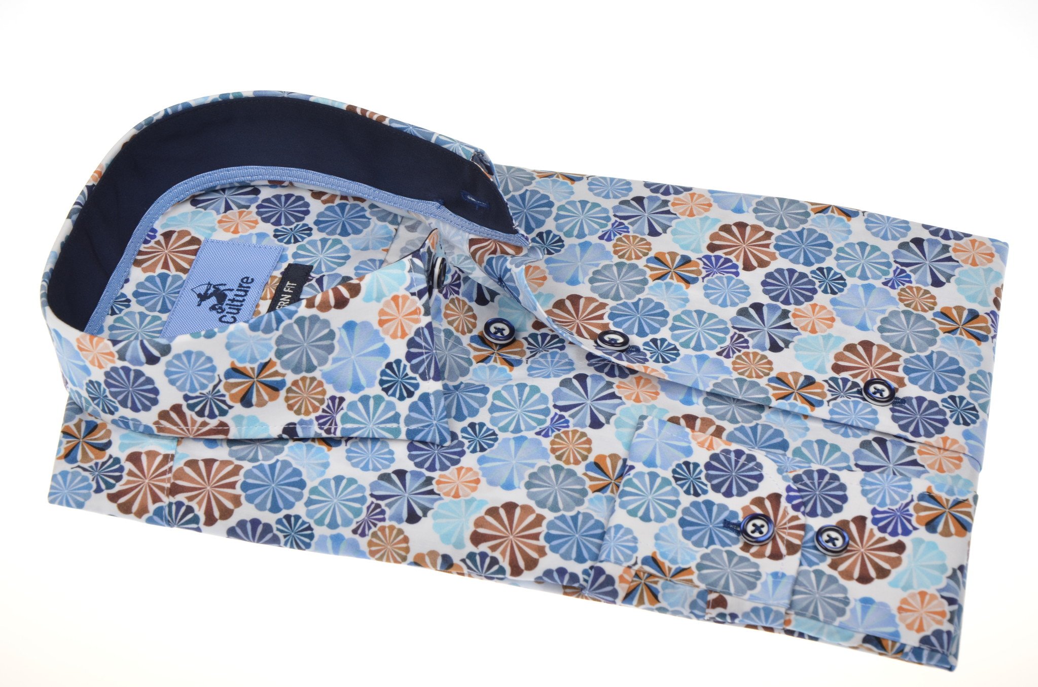 Culture Overhemd Print Wit Blauw   L culture