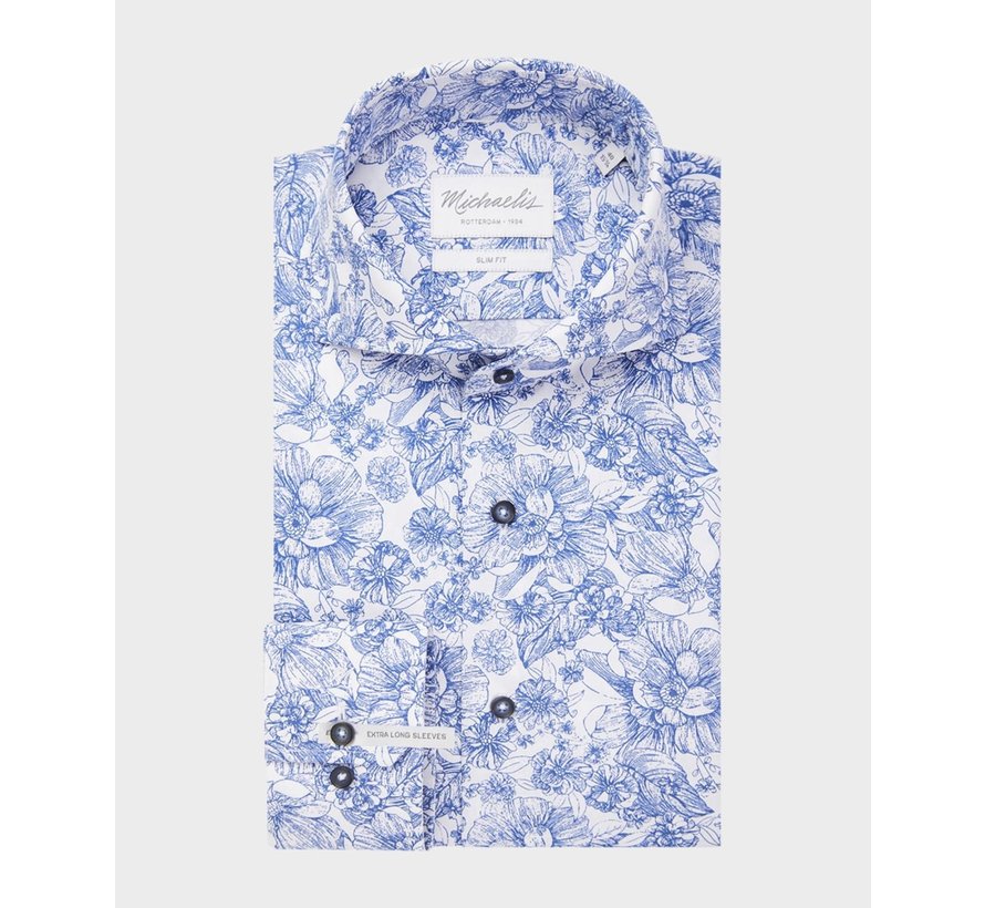 Overhemd Slim Fit Extra Mouwlengte Print Blauw (PMRH100047)