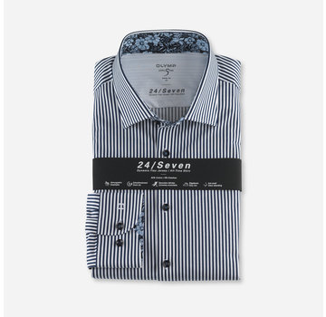 Olymp Overhemd Level Five Body Fit Streep Marine Blauw (2040 74 18)