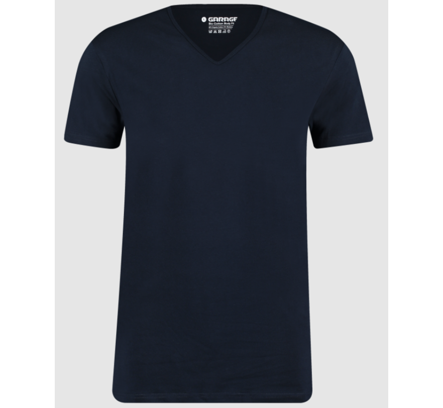 Basic T-shirts 2-pack V-hals Bio Cotton Bodyfit Navy (0222 - 400)