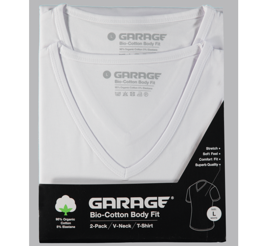 Basic T-shirts 2-pack V-hals Bio Cotton Bodyfit Wit (0222 - 100)