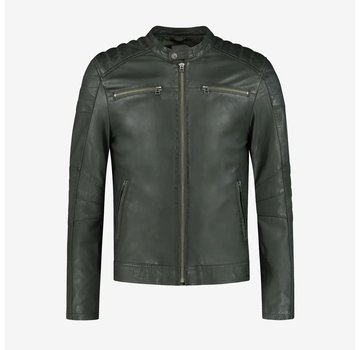 Goosecraft Leren Zipper Anitique Silver Jacket Militairy Green (100002007 Jacket965)