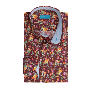 District Indigo Overhemd Bordeaux Print Extra Longsleeve (7.12.026.798 - 982)