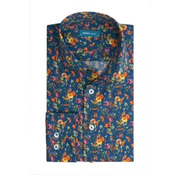 District Indigo Overhemd Print Blauw Extra Longsleeve (7.12.026.798 - 916)