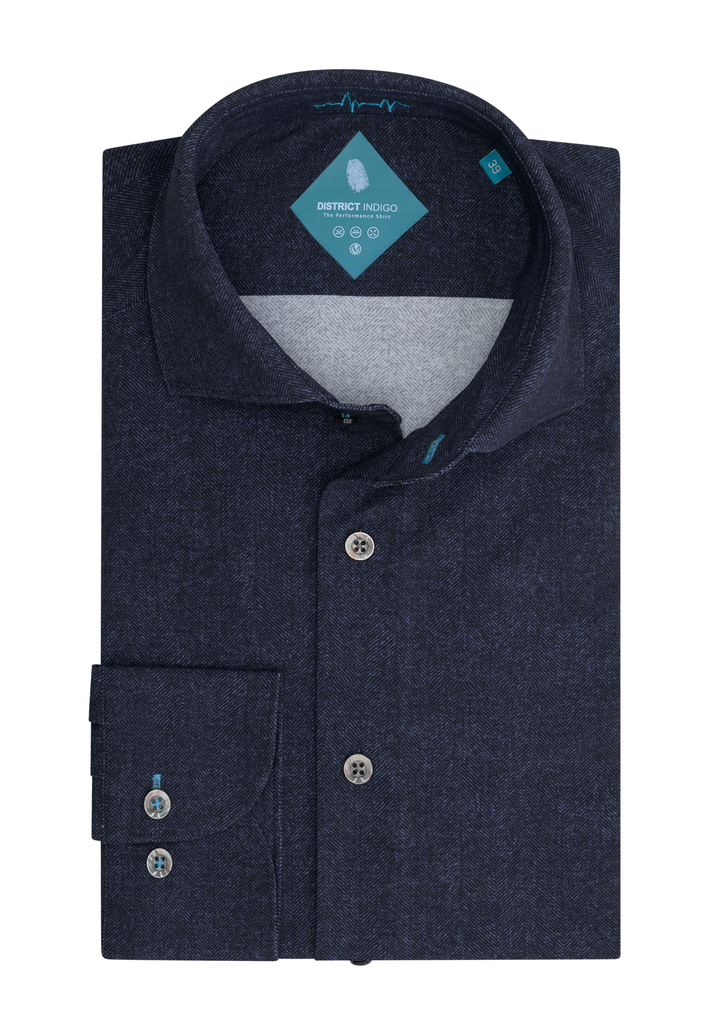 District Indigo Performance Overhemd Herringbone Navy District Indigo