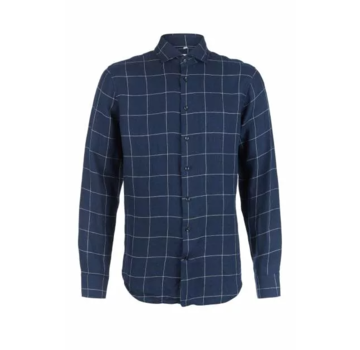 Seidensticker Overhemd Linnen Shaped Fit Ruit Navy (01.294017 - 19)