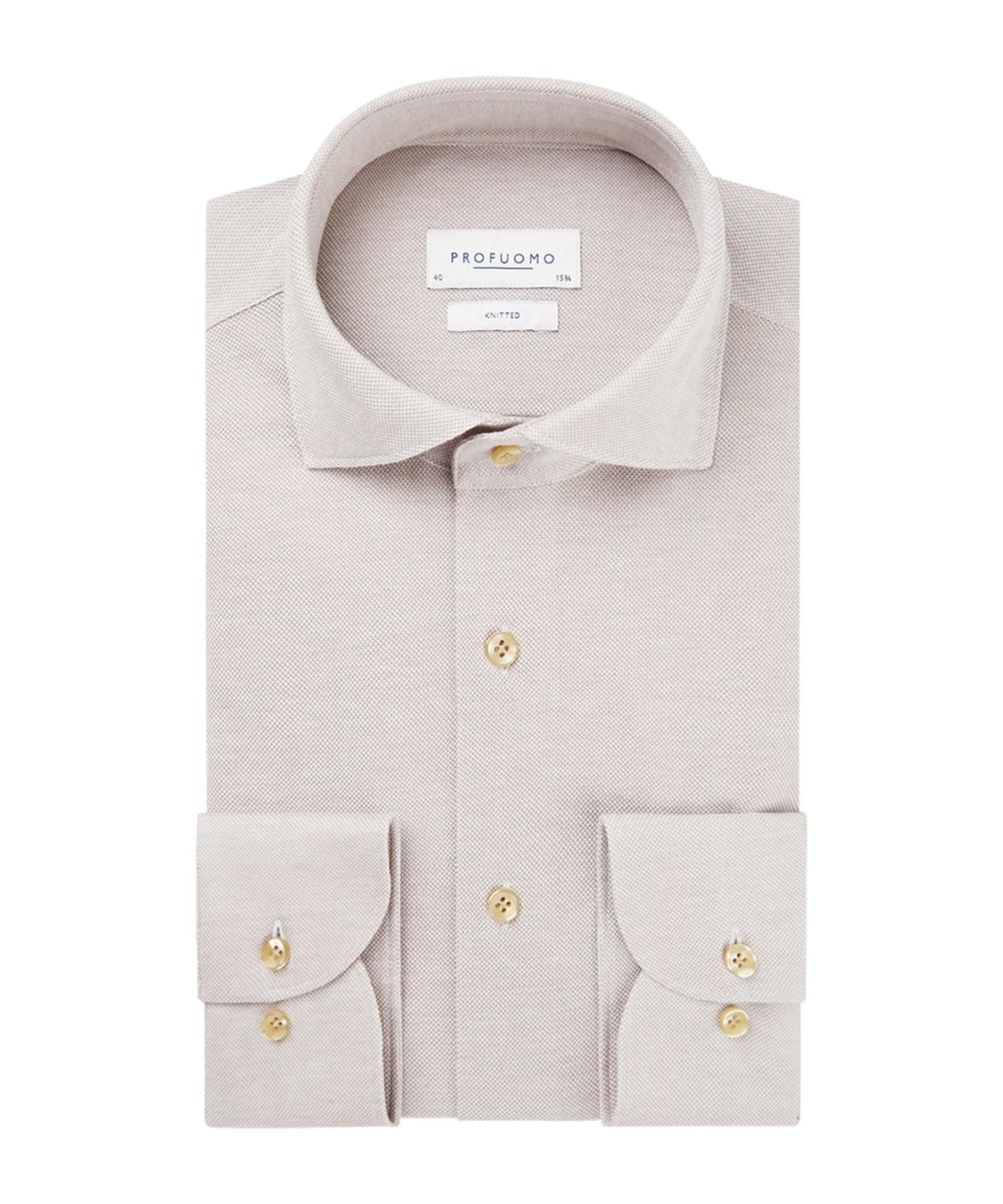 Profuomo Overhemd Knitted Shirt Beige Profuomo