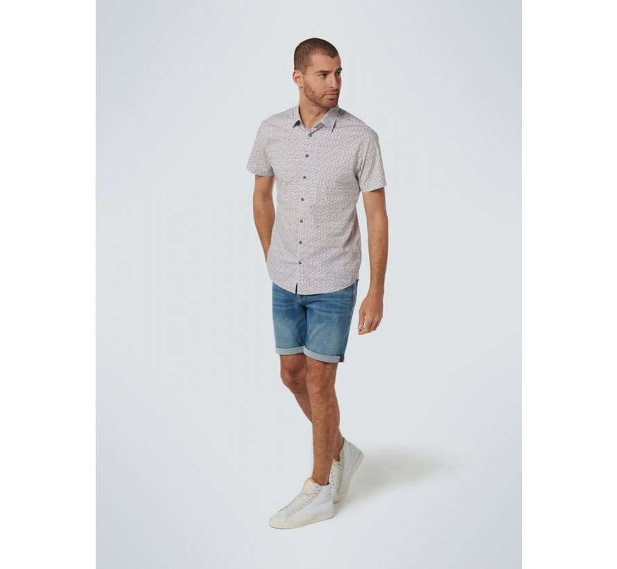 Korte Mouw Overhemd All Over Printed Stretch Cassis (16460418 - 088)