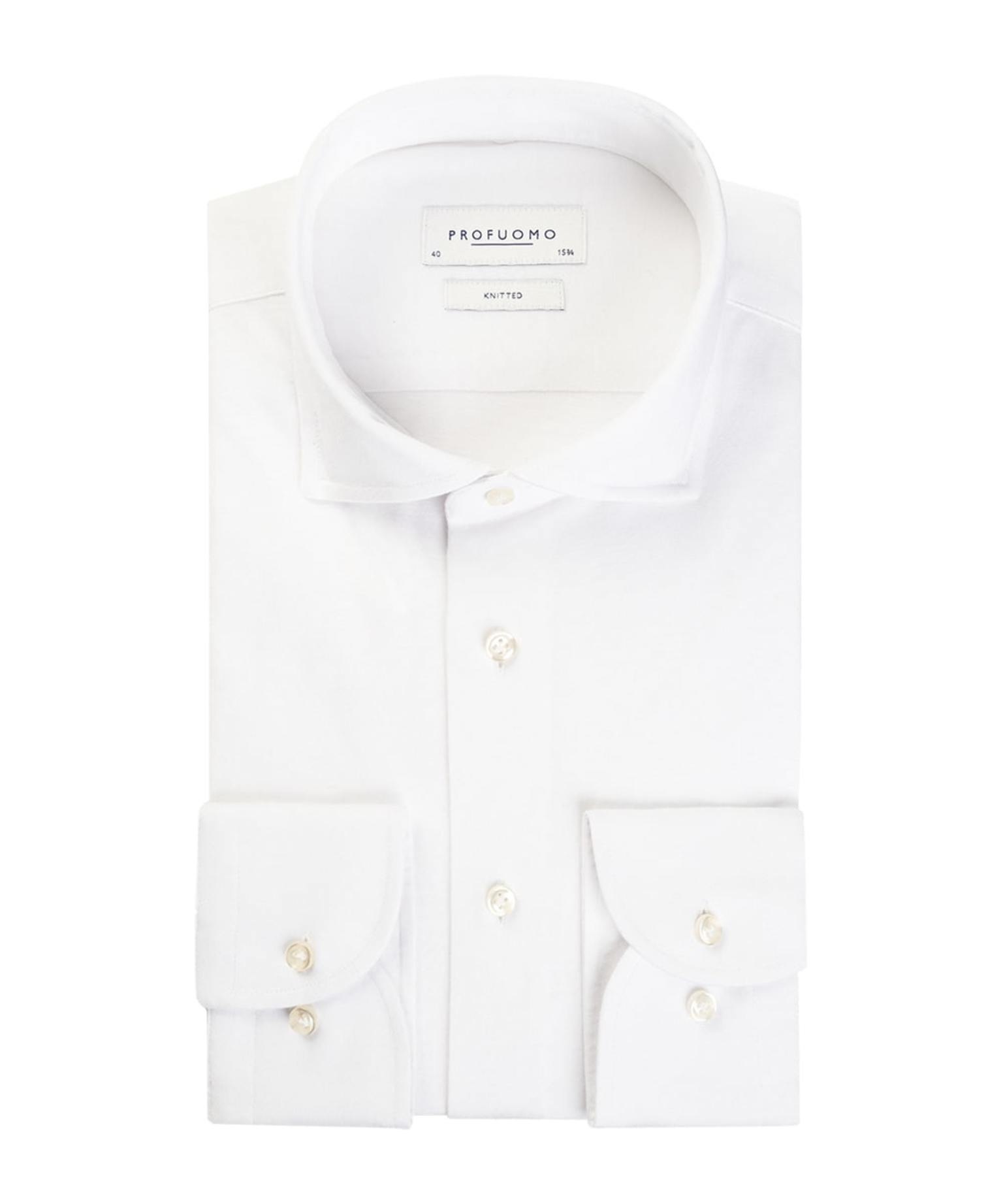 Profuomo Overhemd Single Jersey Knitted White    Profuomo