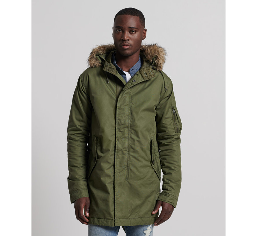 Winterjas SERVICE FUR TRIM PARKA Washed Khaki (M5010402A - GVK)