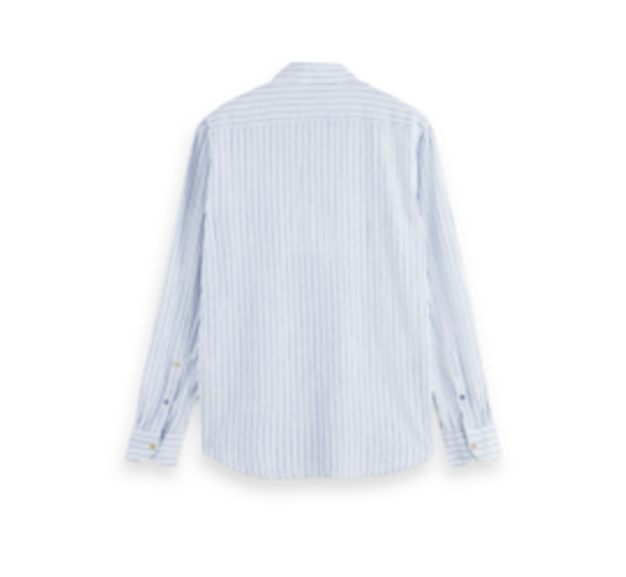 Regular fit crinkled voile in stripes and checks White/Blue Stripe (171607 - 6039)