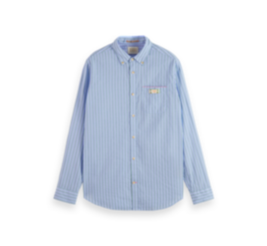 Double-face stripe shirt with sleeve roll-up Blue/Multi Stripe (171619 - 6055)