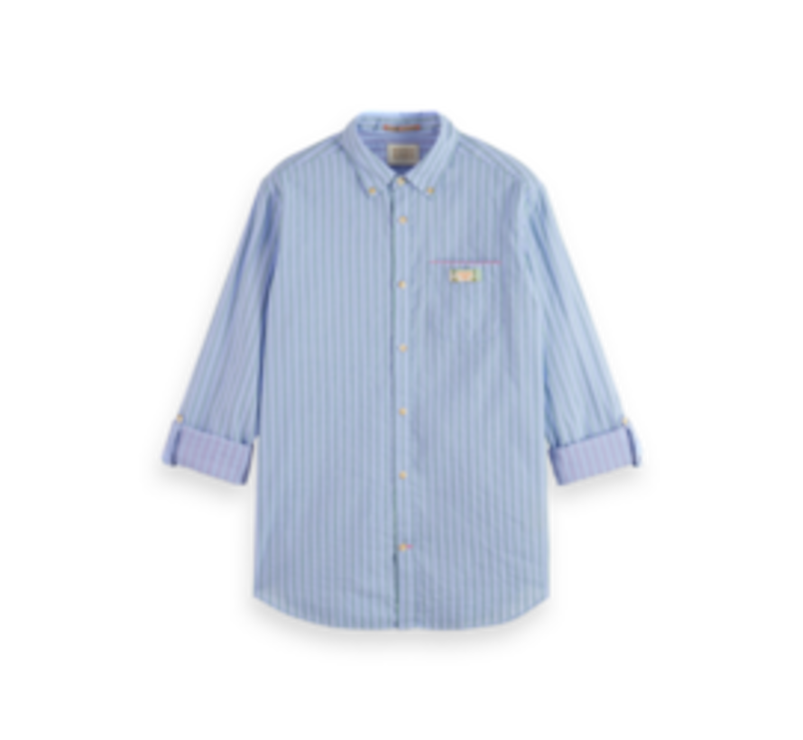 Double-face stripe shirt with sleeve roll-up Blue/Multi Stripe (171619 - 6055)