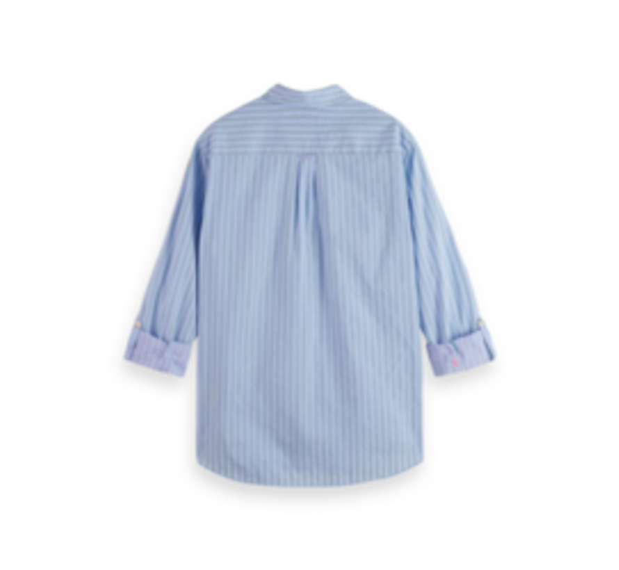 Double-face stripe shirt with sleeve roll-up Blue/Multi Stripe (171619 - 6055)